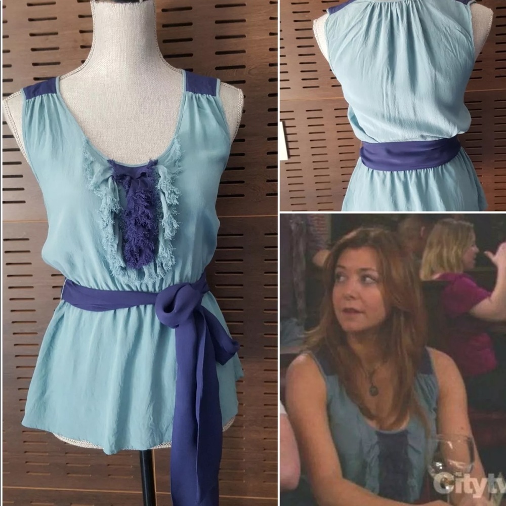 Anthropologie blue sleeveless blouse